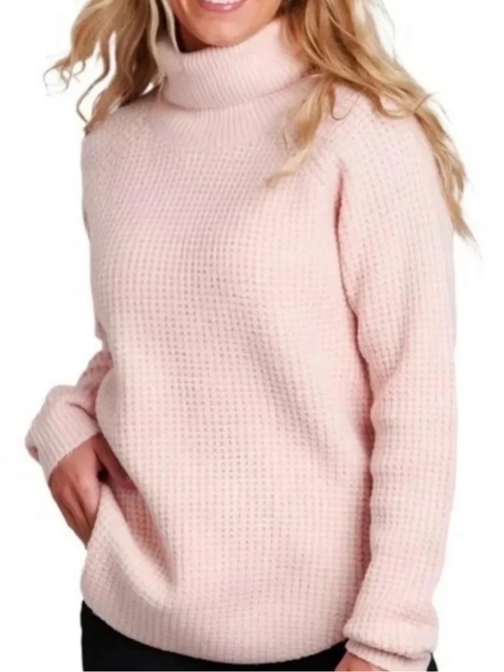 Cozy Pink Turtleneck Knit Sweater